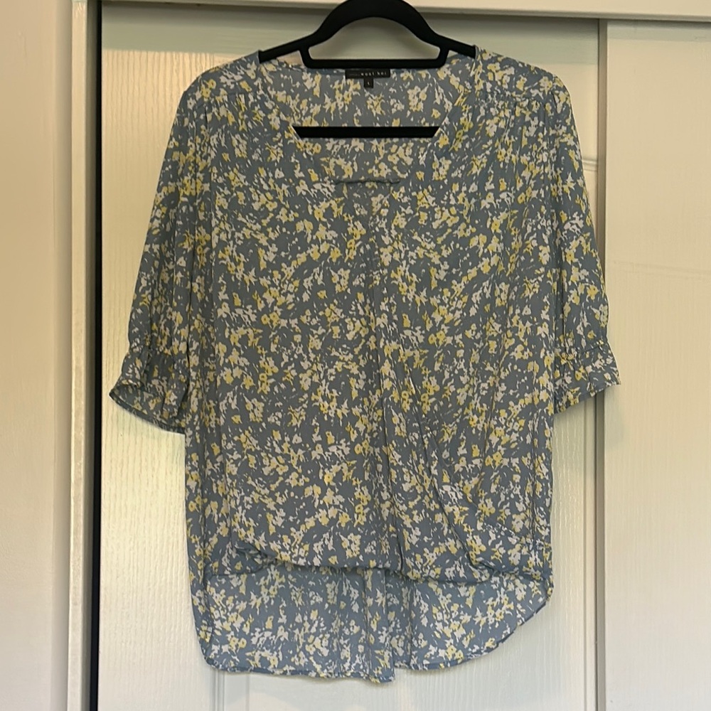 West Kei Blue Puff Sleeve Blouse with Flutter Sleeve and Relaxed Fit